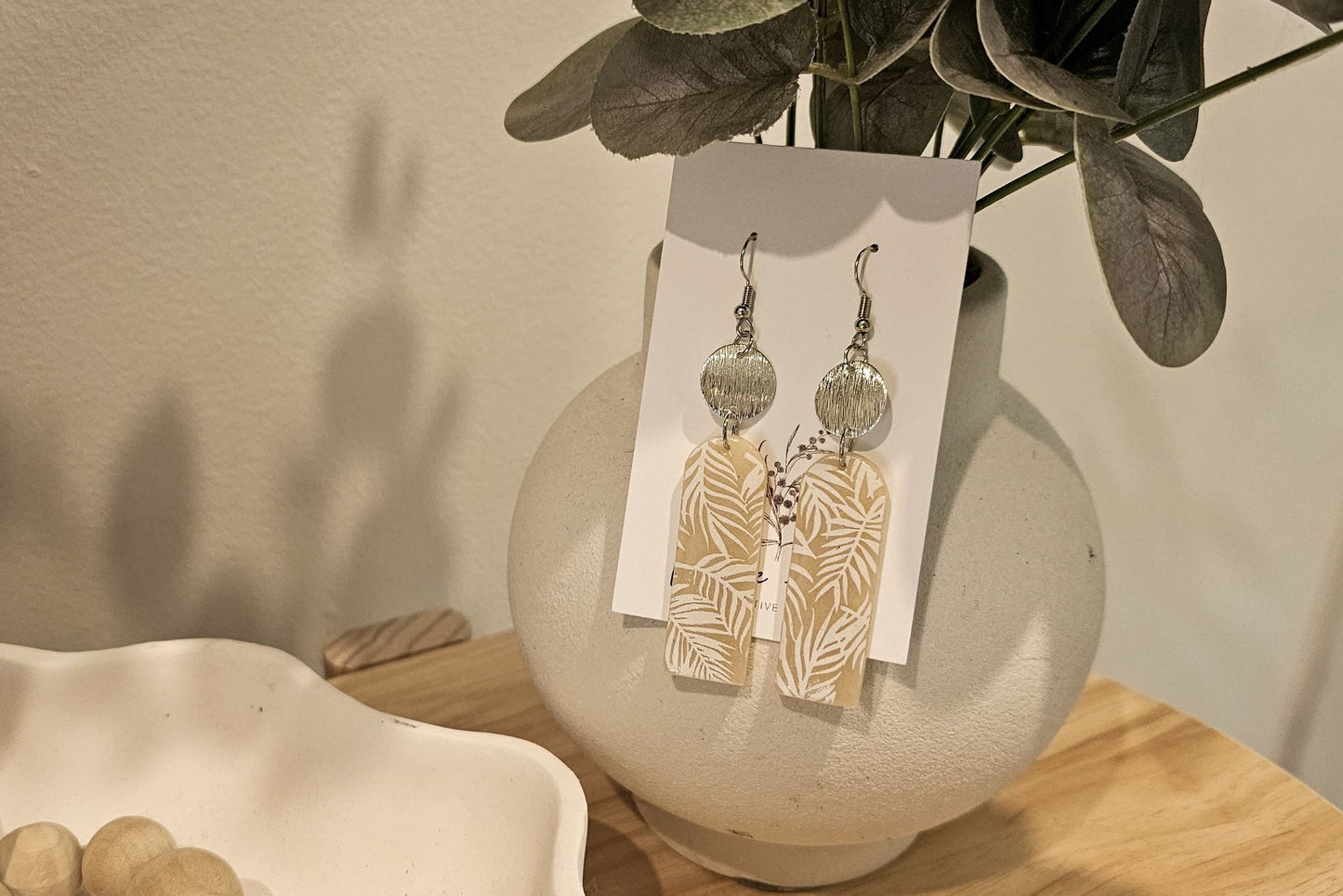 Fern Print Arch Drop Earrings | Translucent & Silver