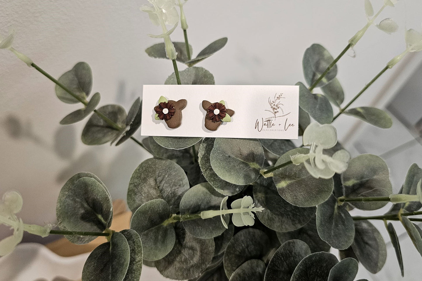 Flower Cow Head Studs | Burgundy