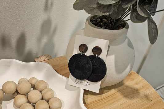 Round Statement Earrings | Black with Timber Posts